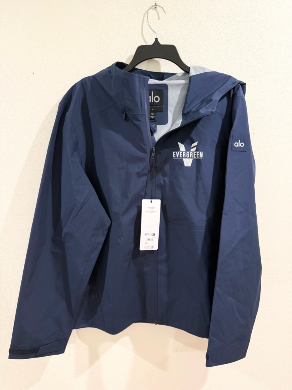 New Alo Alpha Water Resistant Shell Jacket Navy Blue Size Medium $350